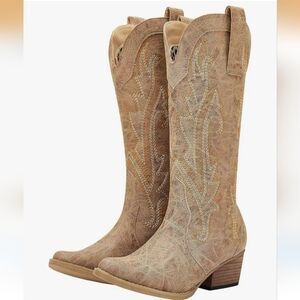 HISEA Rollda Dark Tan Embroidered Heeled Western Cowgirl Boots Size 7.5